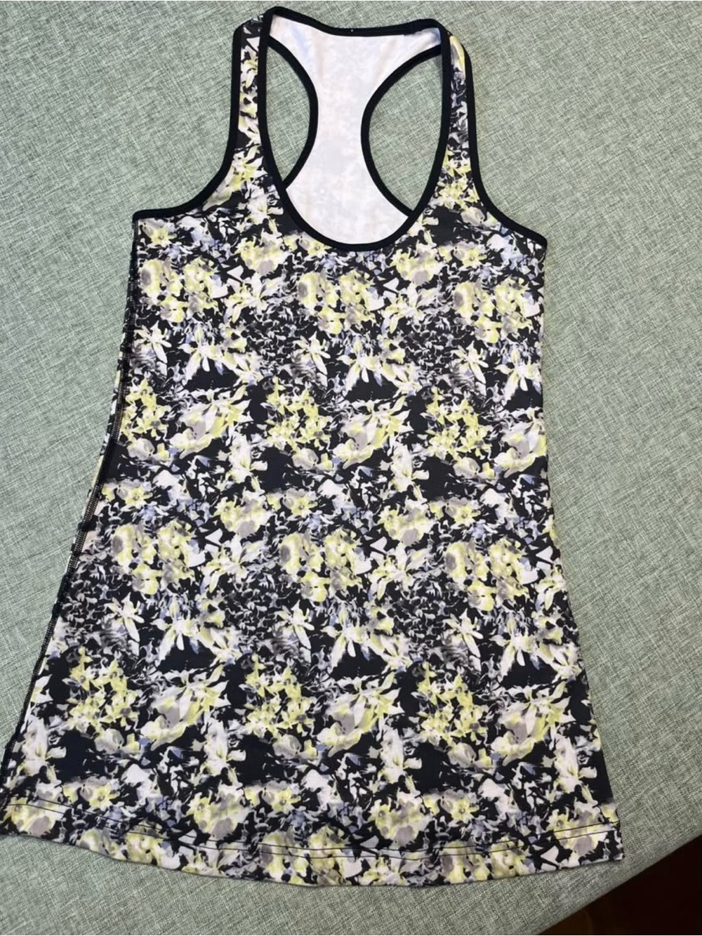 lululemon athletica Black Floral Racerback Tank with Yellow & White Print